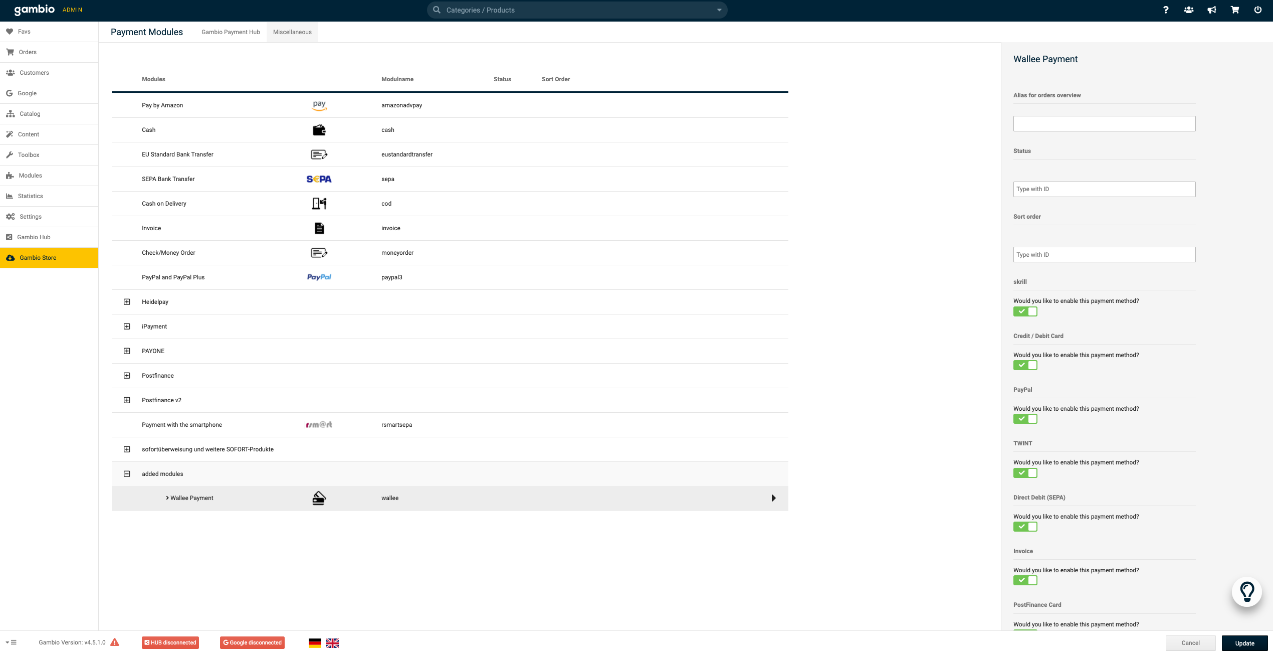 payment method configuration