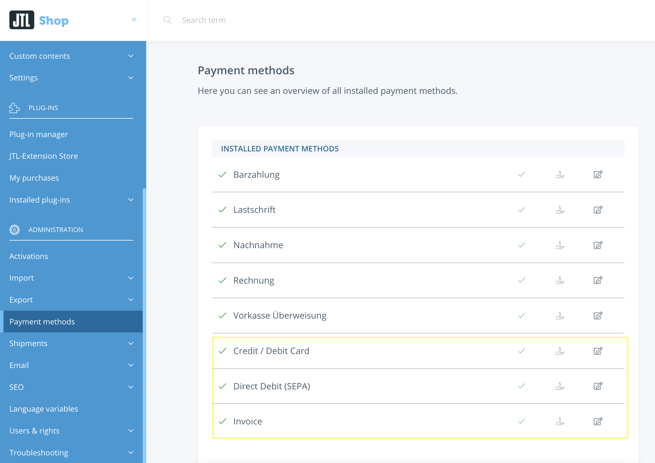 payment method configuration