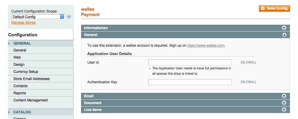 application user configuration