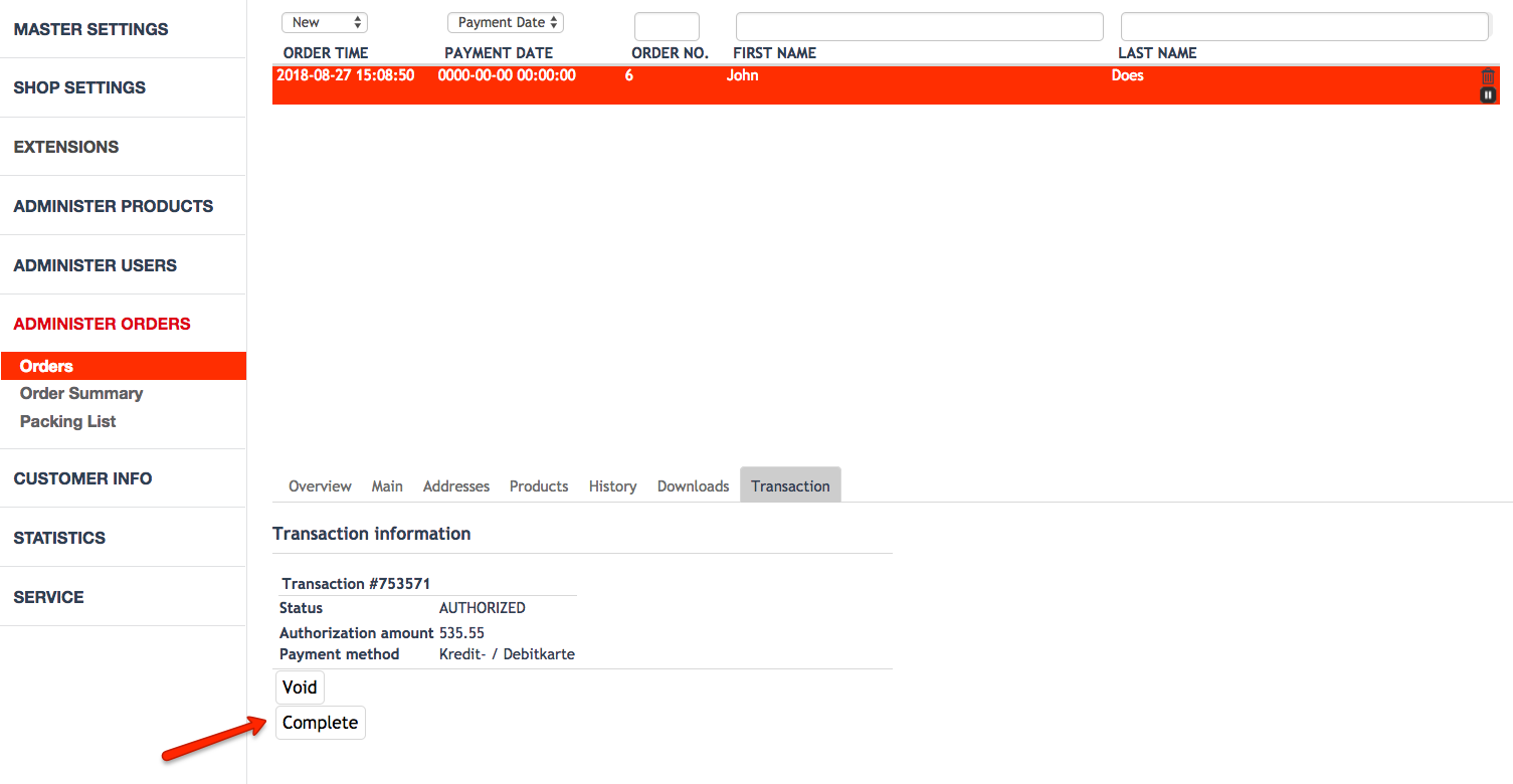 capture transaction