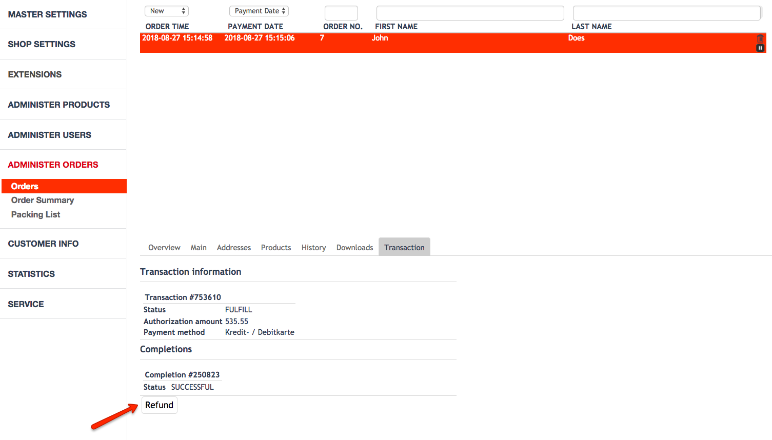 refund transaction