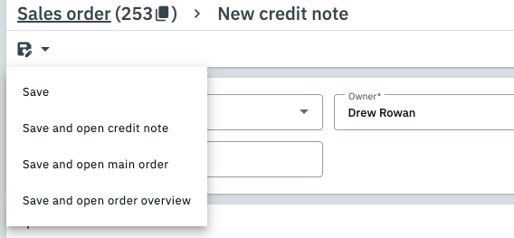 save and open credit note